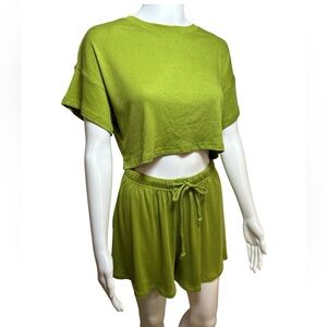 Riot Swim Olive Green Cropped Tee & Drawstring Shorts Set